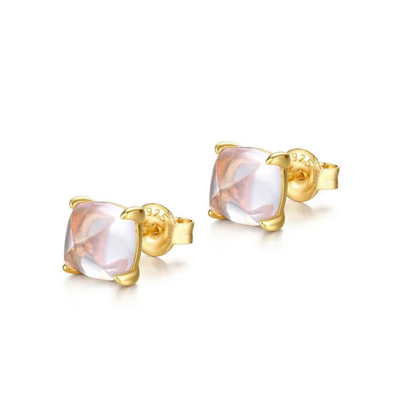 
Pendientes de Cuarzo Rosa "Brillo Doble" Plata Dorada Oro