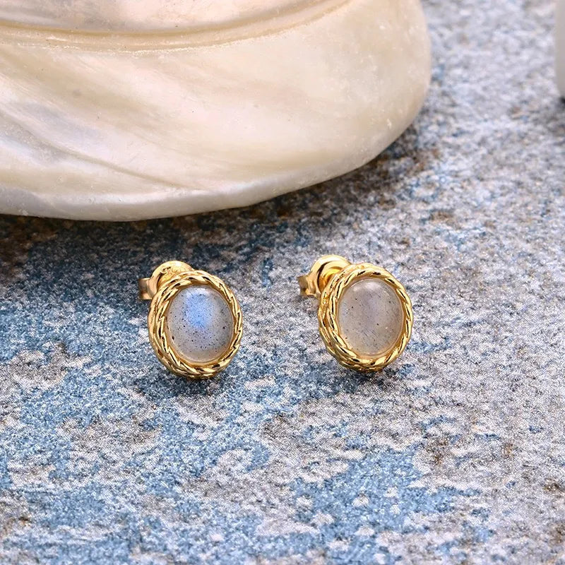 Aquamarine or Labradorite Earrings "Marine Charm" Gold-Plated Silver