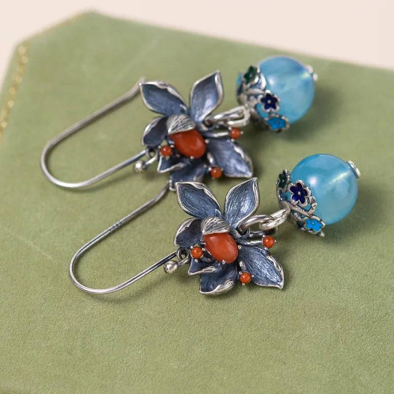 Aquamarine Lotus "Blue Bloom" Silver Earrings