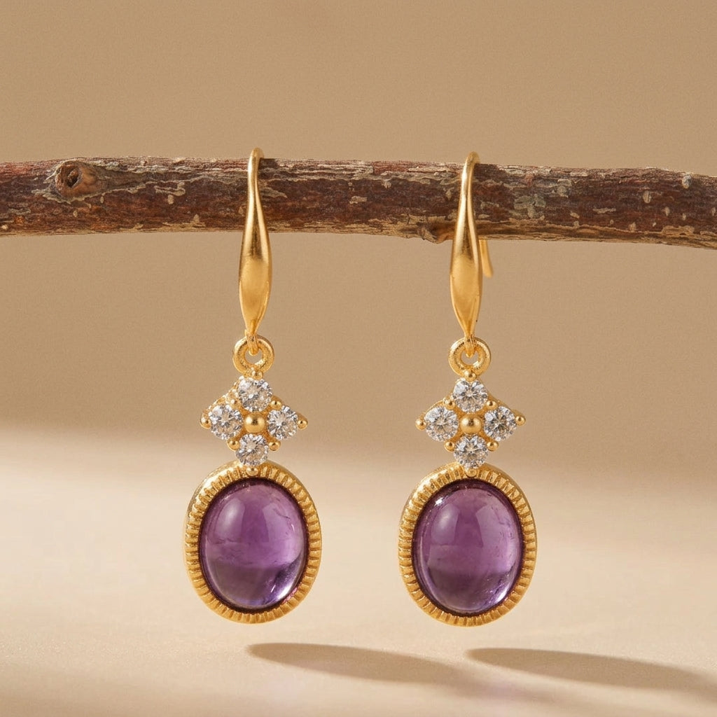 Boucles d'Oreilles Améthyste "Élégance Intemporelle" Argent Doré Or @main