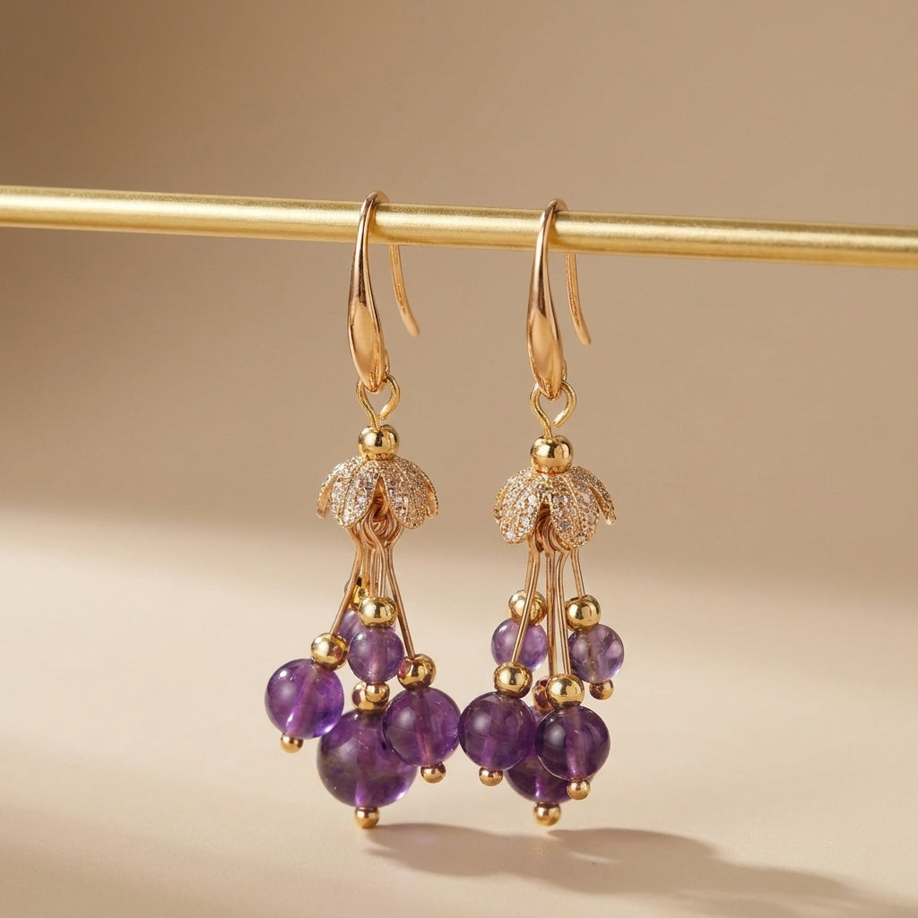 Boucles d'Oreilles Améthyste "Floraison Violette" @main