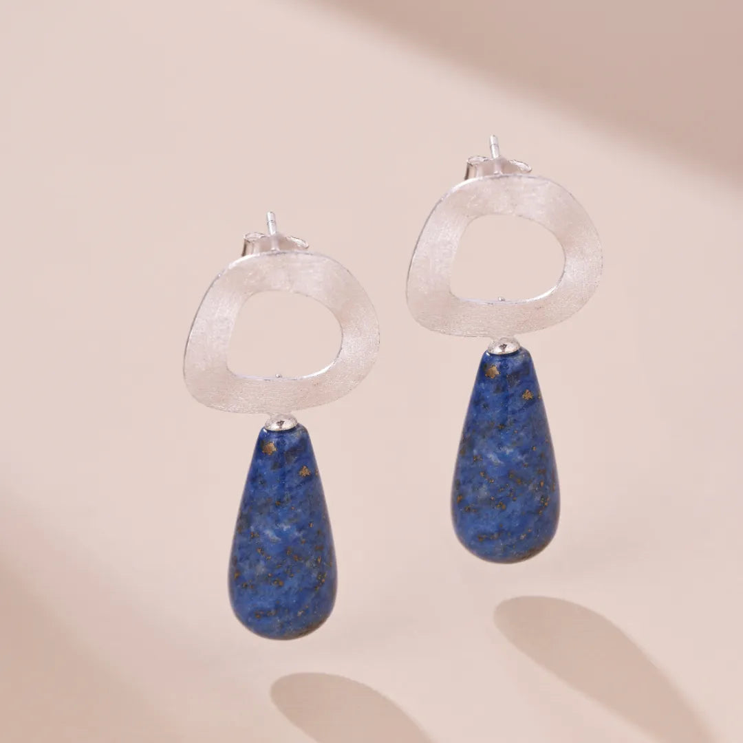 Aventurine and Lapis Lazuli Earrings "Charm Drop" Gold-Plated Silver