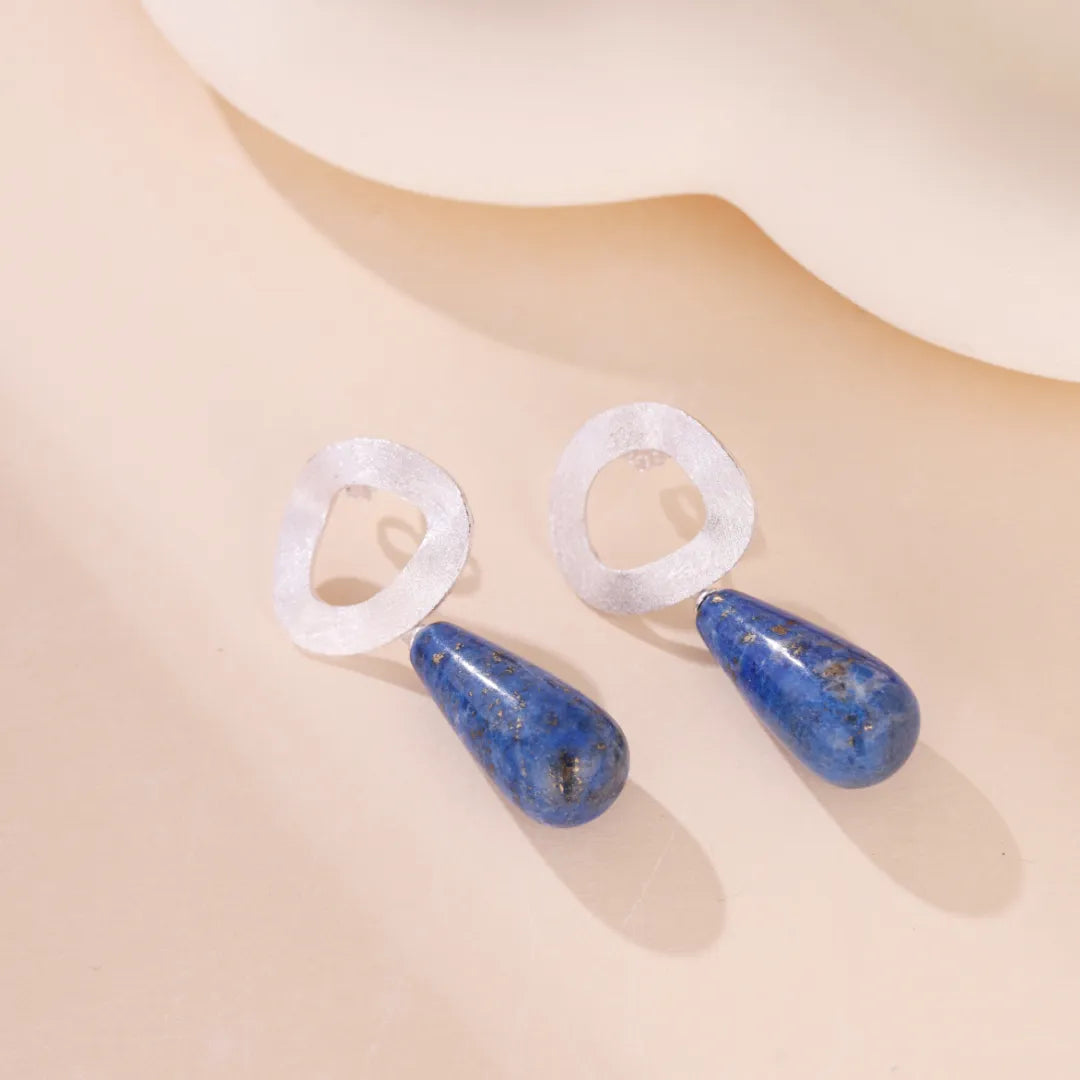 Aventurine and Lapis Lazuli Earrings "Charm Drop" Gold-Plated Silver