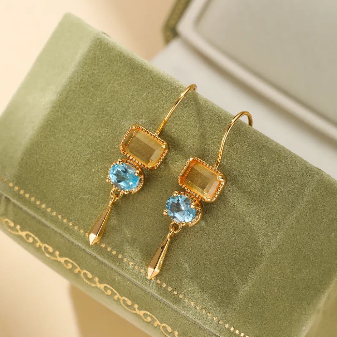 Citrine and Topaz Earrings "Sun and Sky" Gold-Plated Silver