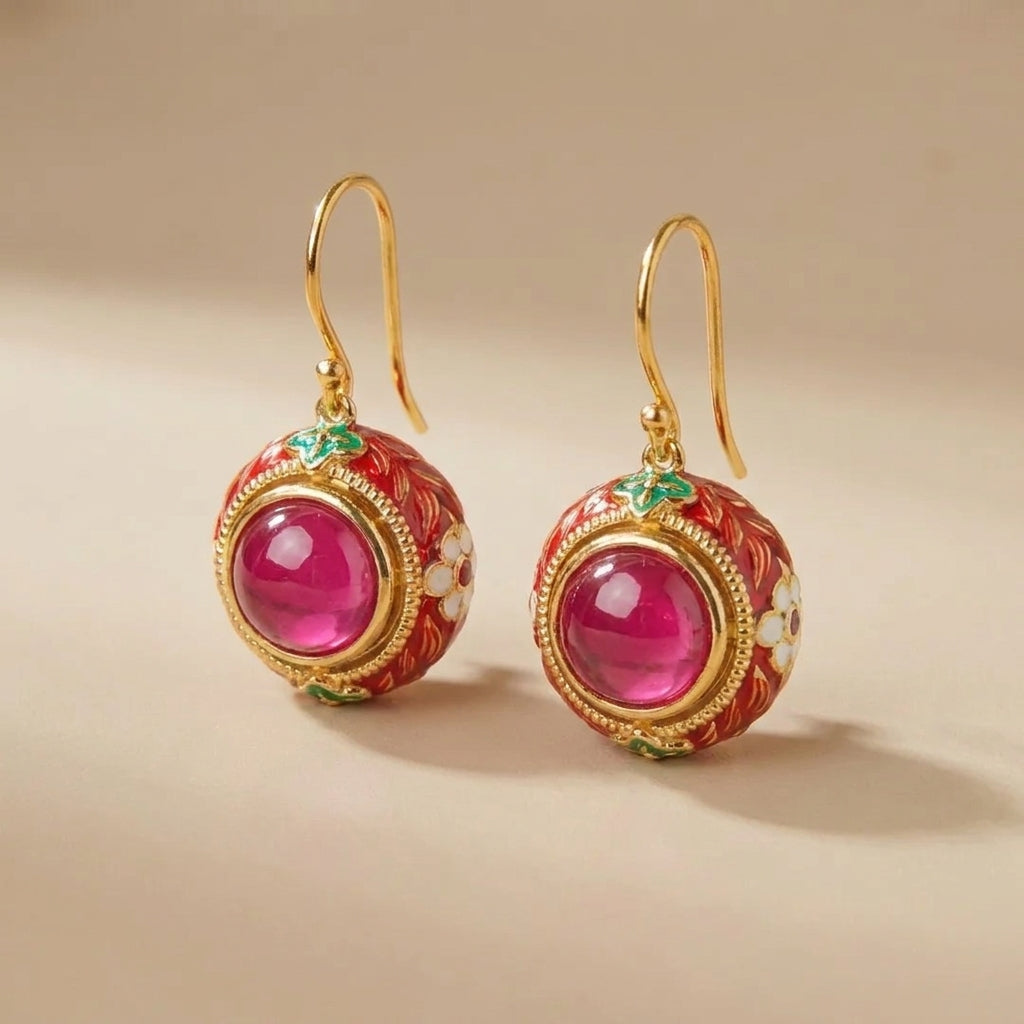 Boucles d'Oreilles Cornaline "Fleur de Passion" Argent Doré Or @main