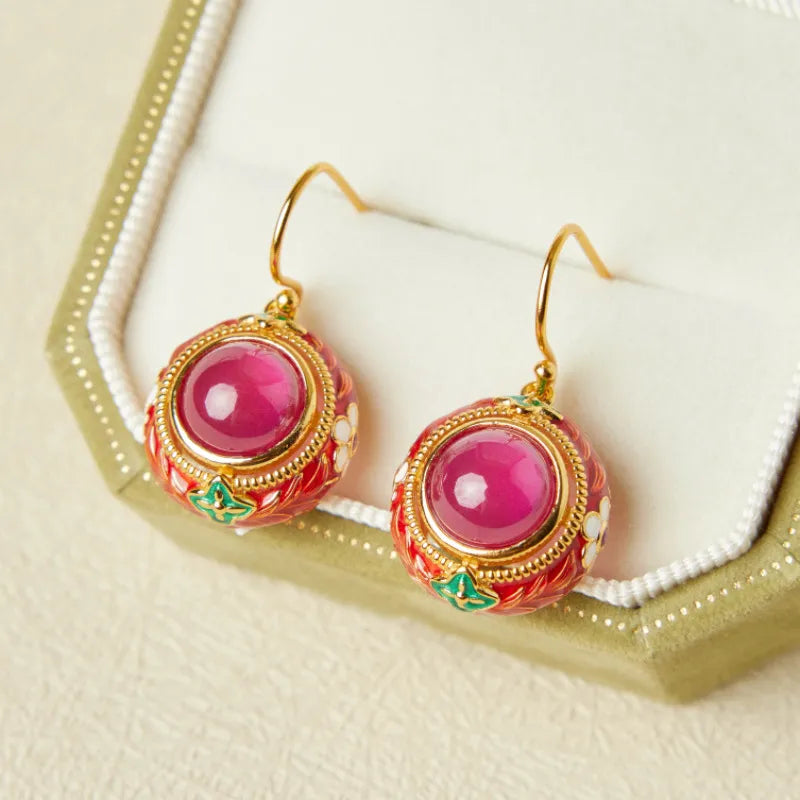 Carnelian Earrings "Passion Flower" Gold-Plated Silver