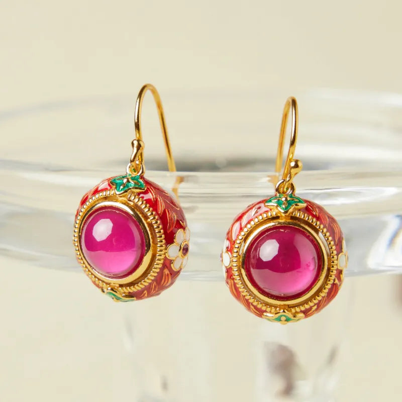 Carnelian Earrings "Passion Flower" Gold-Plated Silver