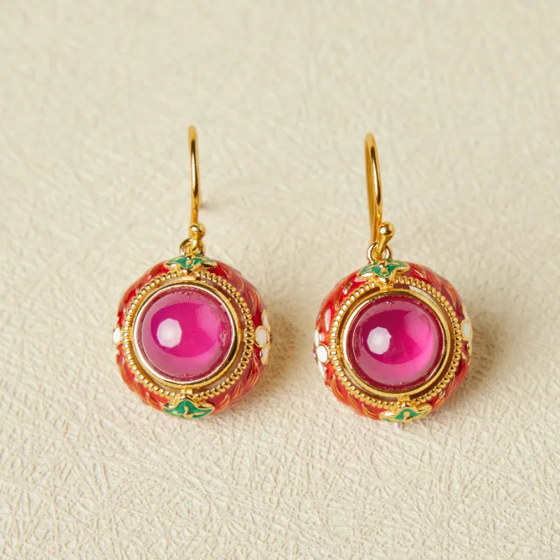 Carnelian Earrings "Passion Flower" Gold-Plated Silver