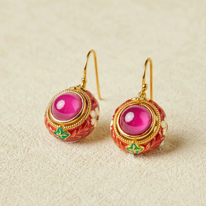 Carnelian Earrings "Passion Flower" Gold-Plated Silver