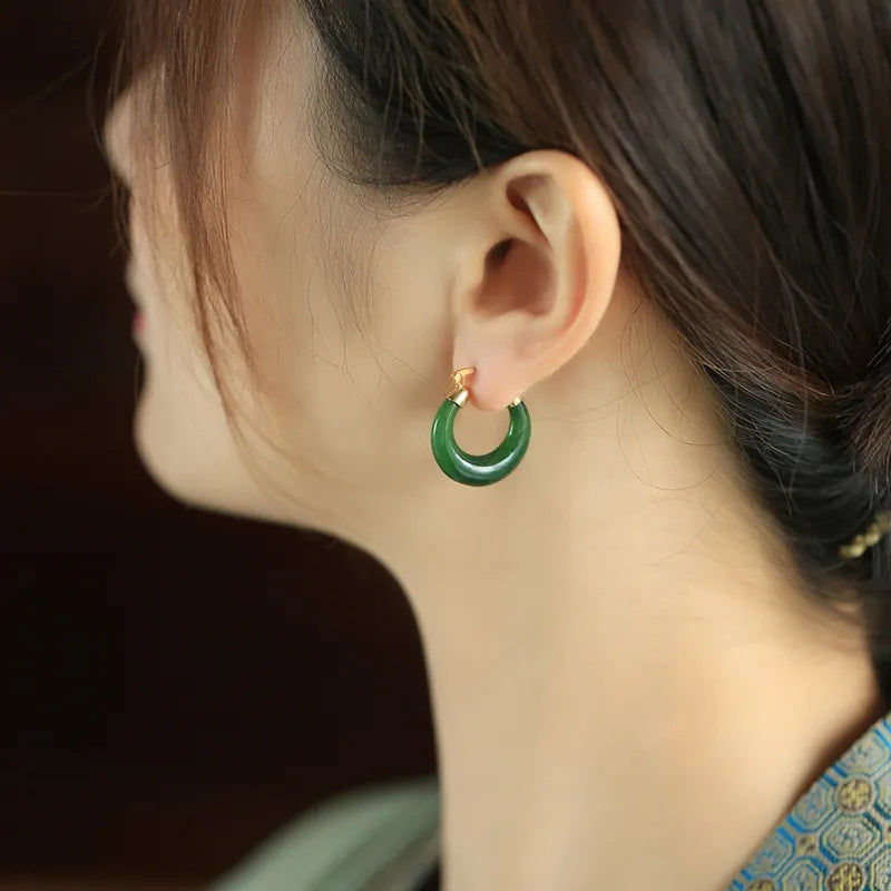 Hoop Earrings Jade "Precious" Gold Plated Silver