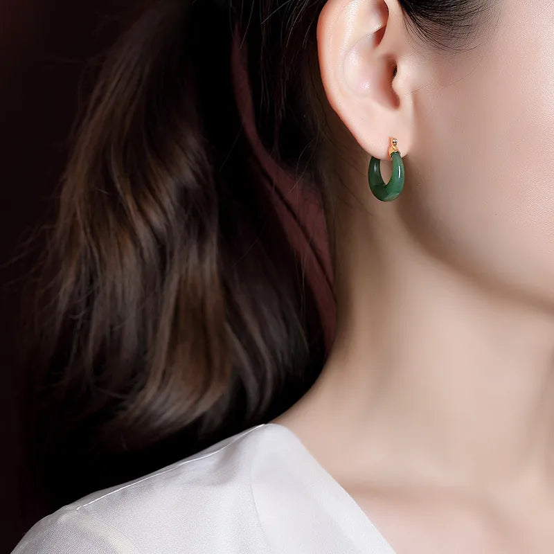 Hoop Earrings Jade "Precious" Gold Plated Silver