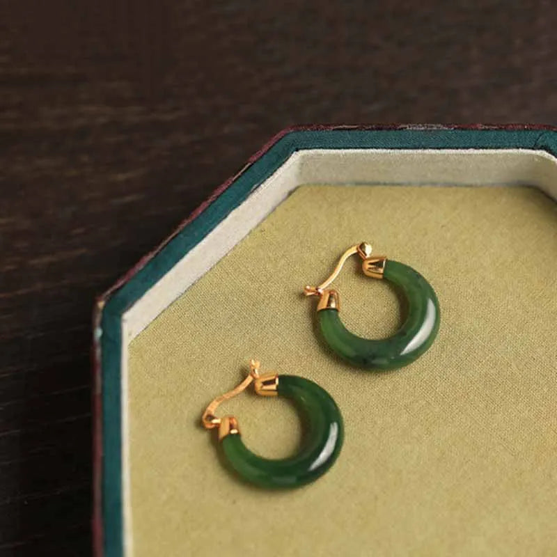 Hoop Earrings Jade "Precious" Gold Plated Silver