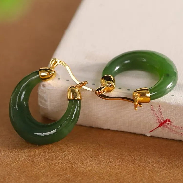 Hoop Earrings Jade "Precious" Gold Plated Silver