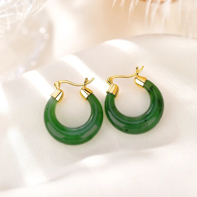 Hoop Earrings Jade "Precious" Gold Plated Silver