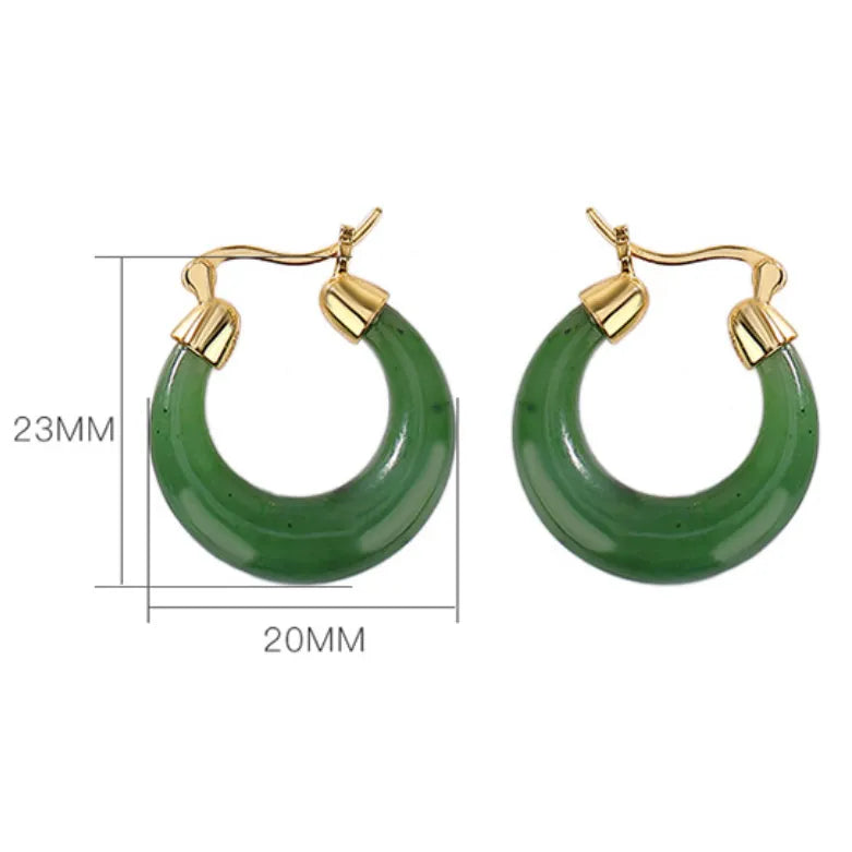 Hoop Earrings Jade "Precious" Gold Plated Silver