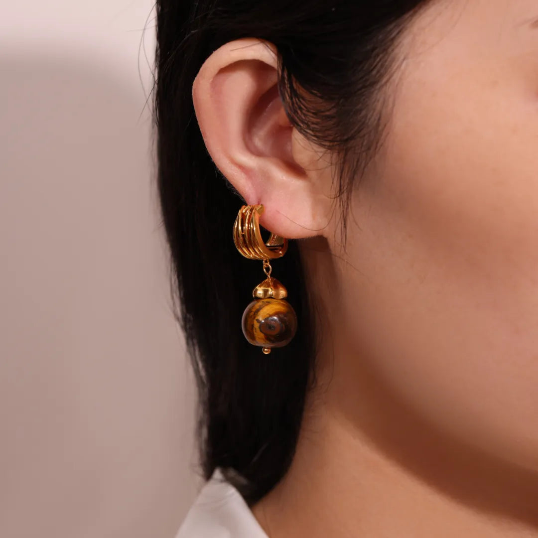 Tiger Eye Earrings "Golden Eclipse" Gold