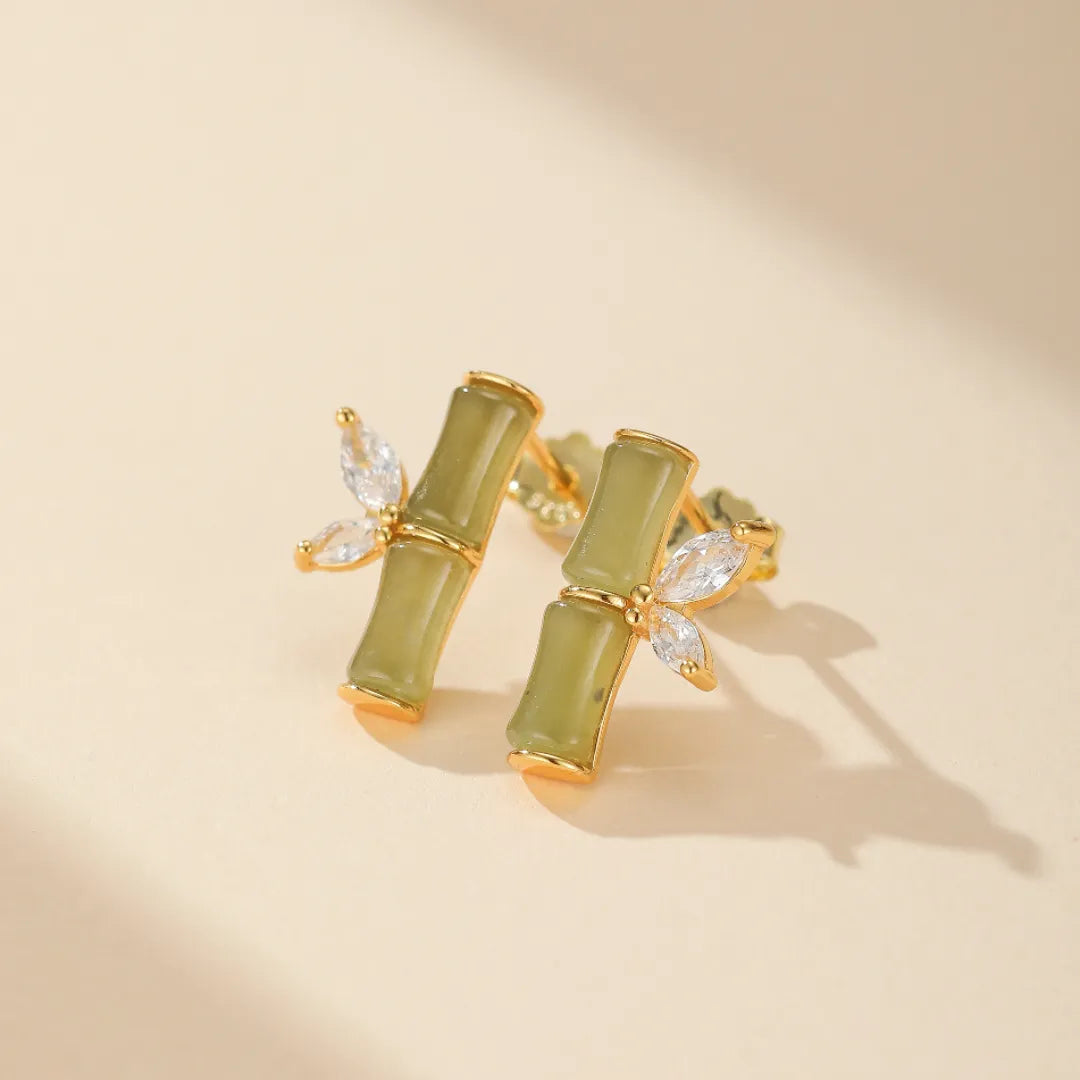 Earrings Jade "Charming Bamboo" Gold Silver