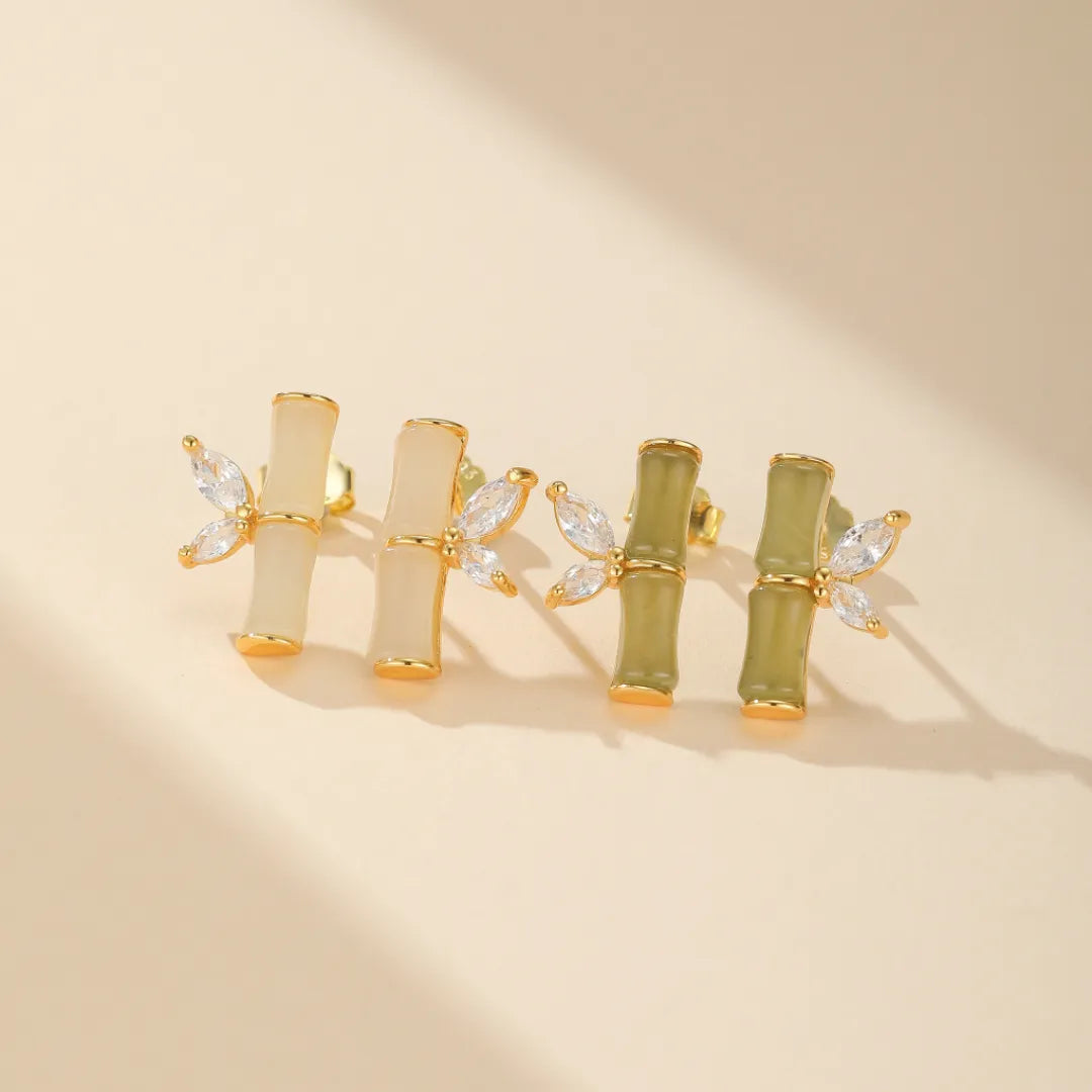 Earrings Jade "Charming Bamboo" Gold Silver