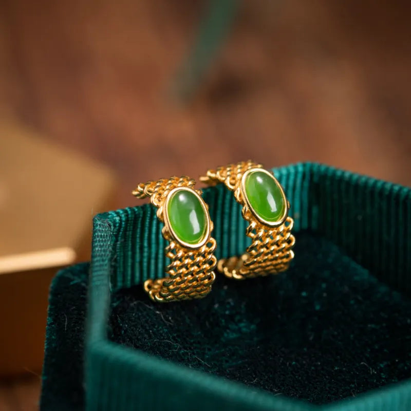 Jade Earrings "Subtle Charm" Gold-Plated Silver