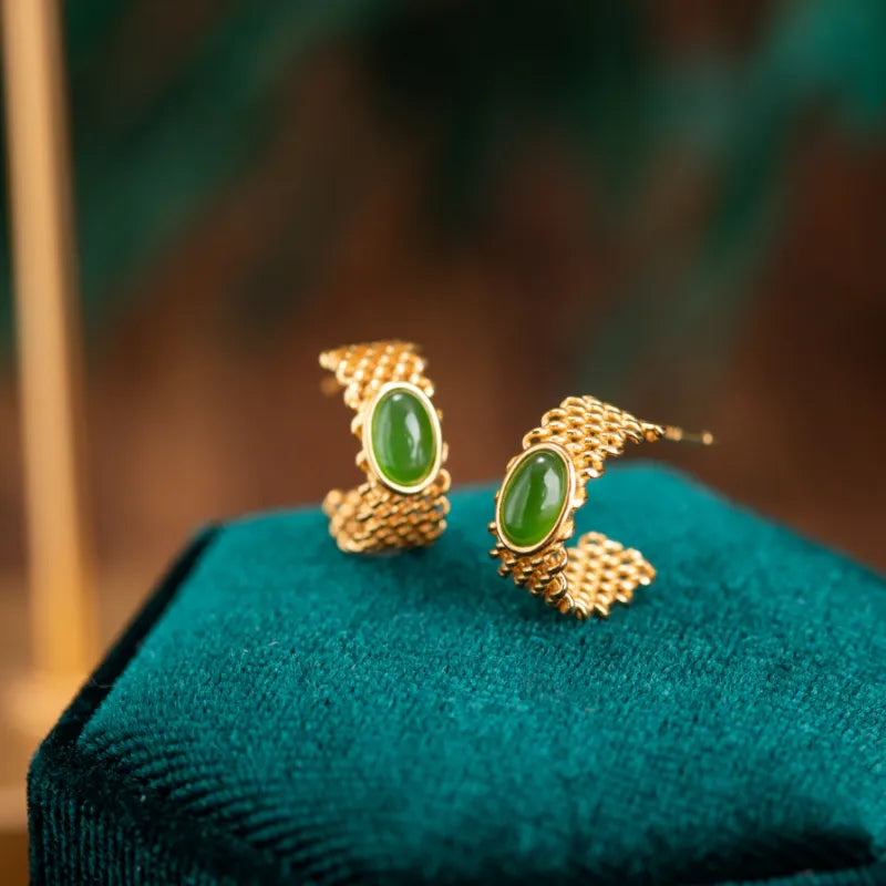 Jade Earrings "Subtle Charm" Gold-Plated Silver