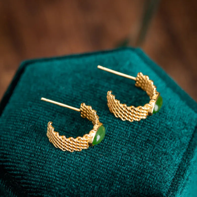 Jade Earrings "Subtle Charm" Gold-Plated Silver