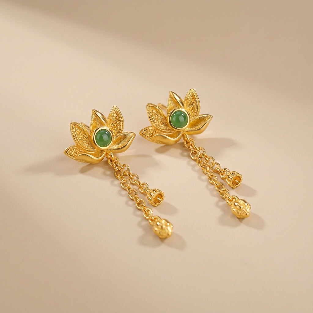 
Ohrringe Jade Lotus "Lotus d'Or" Goldplattiert Silber