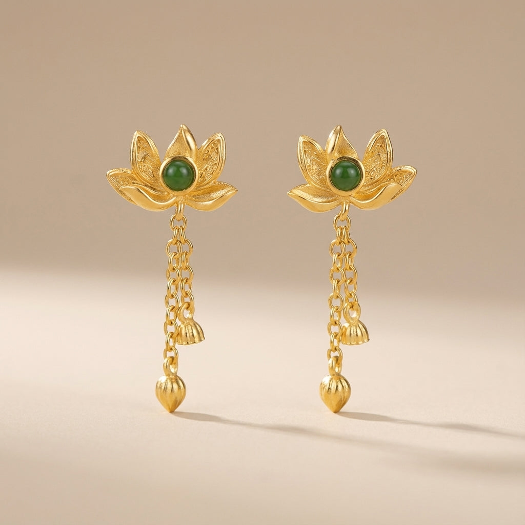 
Ohrringe Jade Lotus "Lotus d'Or" Goldplattiert Silber