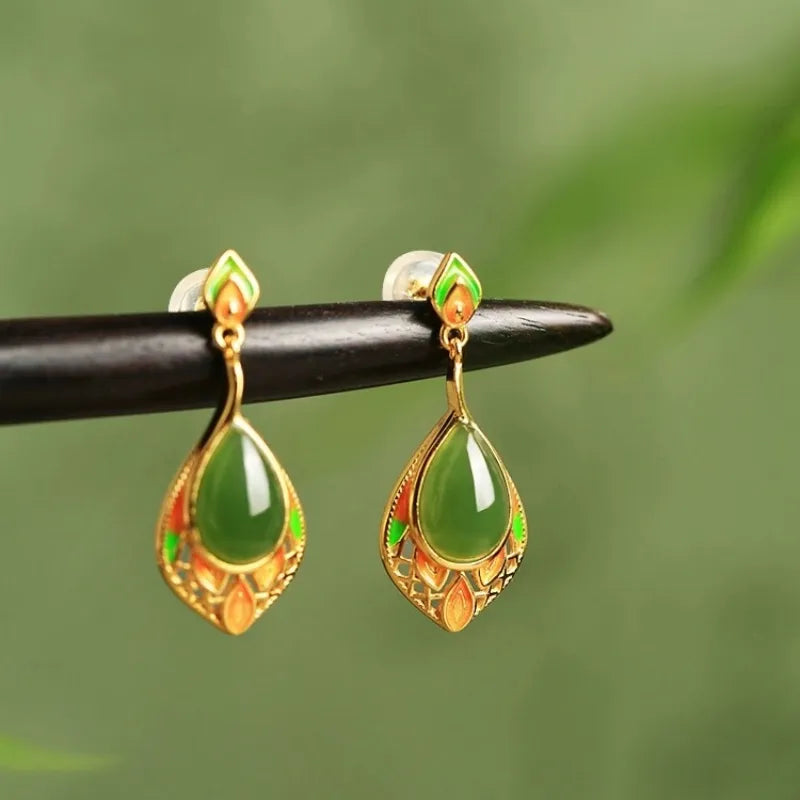 Jade Earrings "Soft Nature" Gold-Plated Silver