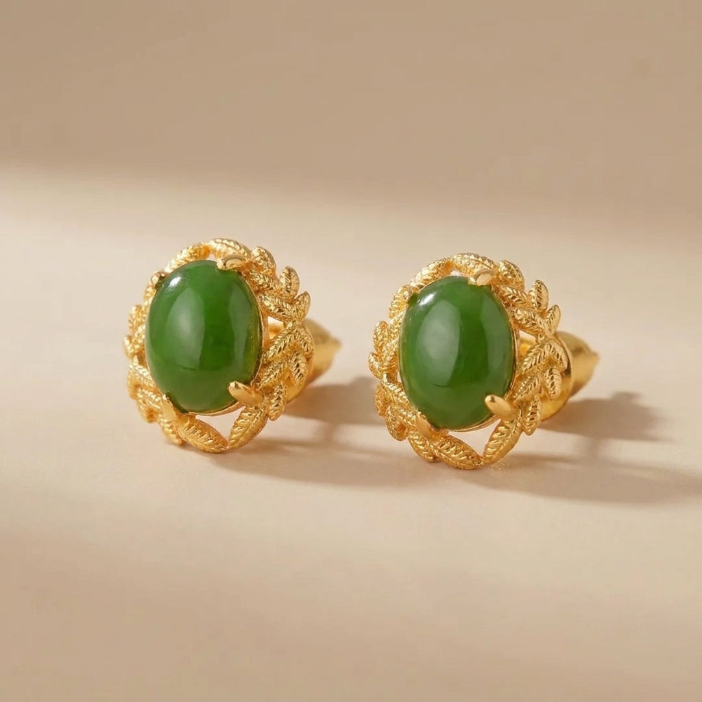 Boucles d'Oreilles Jade "Reine d'Équilibre" Argent Doré Or @main
