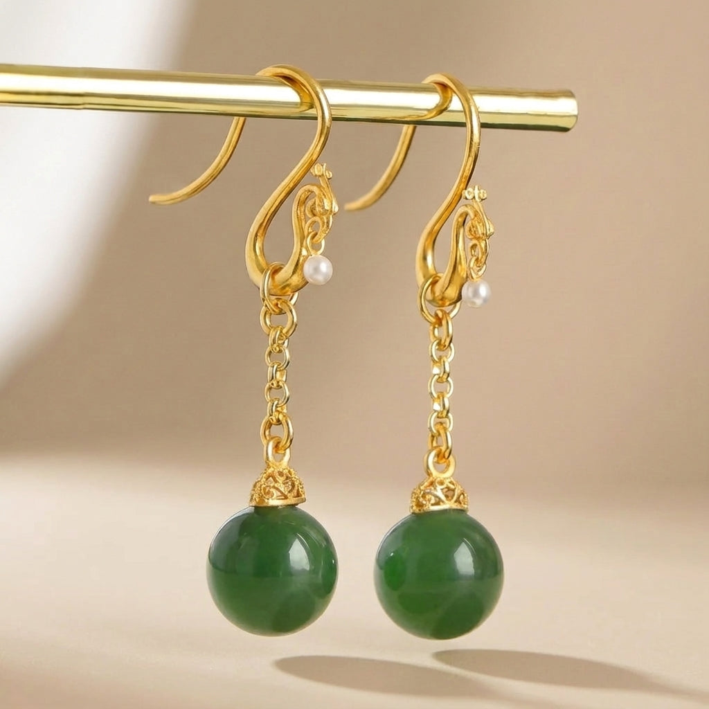 Boucles d'Oreilles Jade "Trésor Serein" Argent Doré Or @main