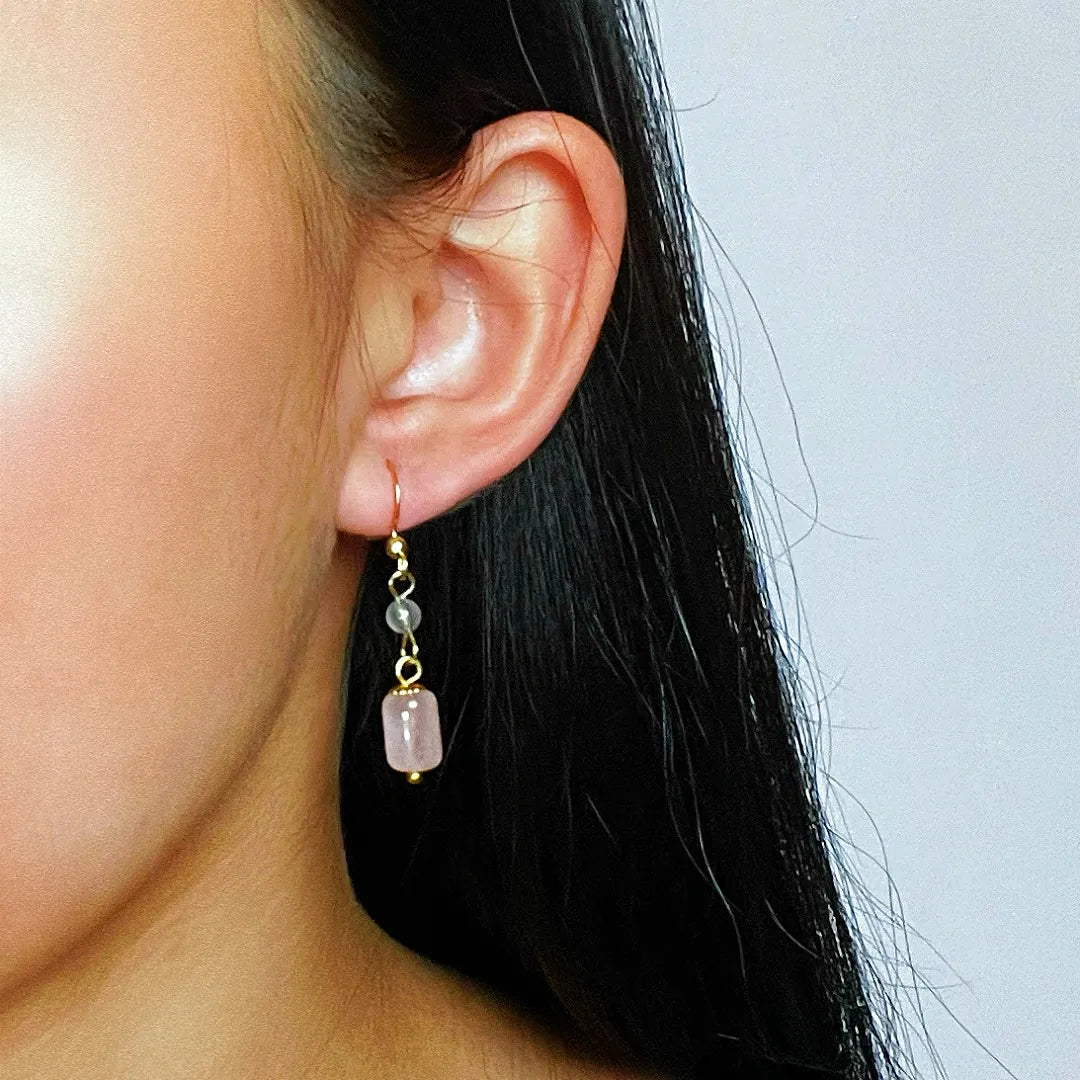 Ohrringe Labradorit und Rosenquarz "Romantischer Glanz"