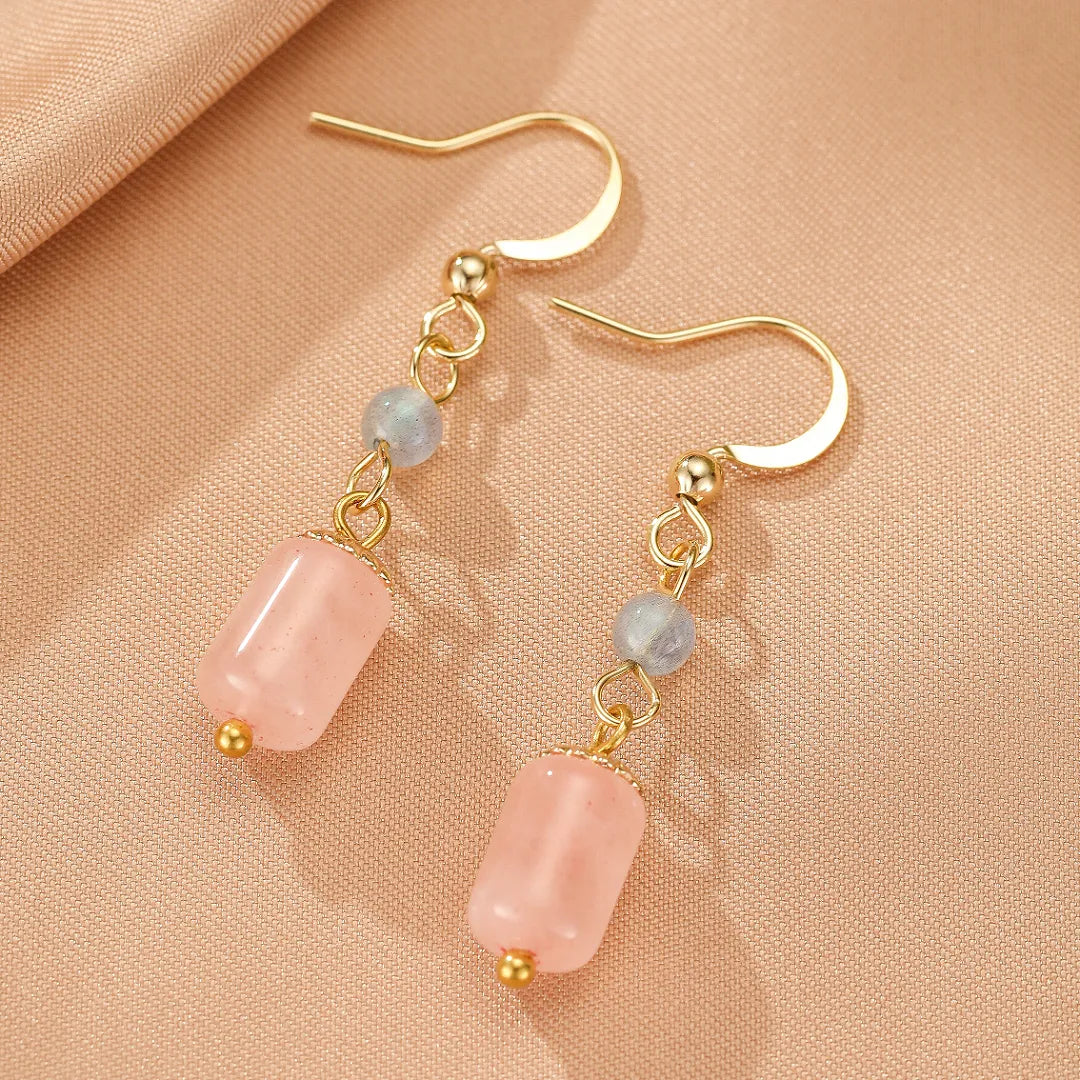Ohrringe Labradorit und Rosenquarz "Romantischer Glanz"