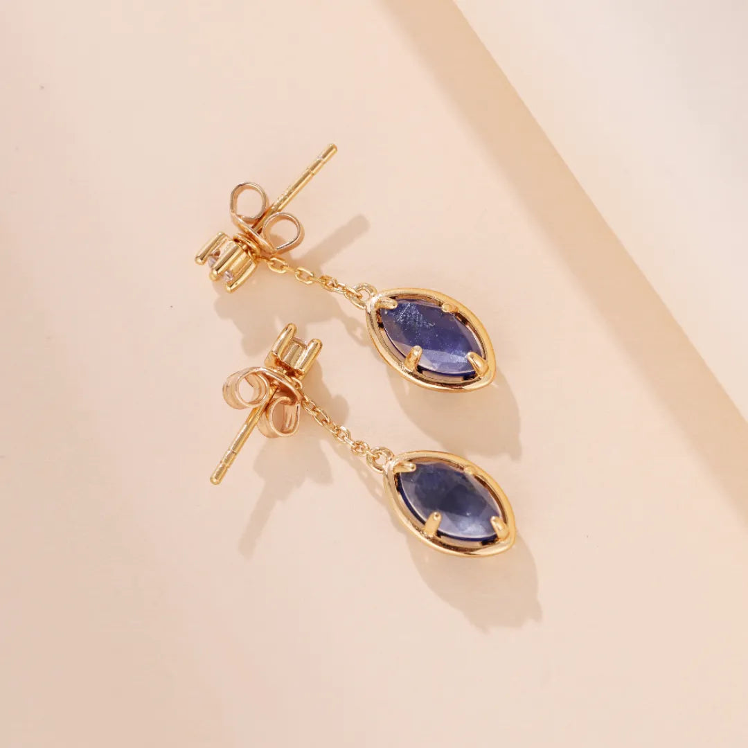 Boucles d'Oreilles Lapis Lazuli et Quartz Clair "Sérénité Marine" Argent Doré Or