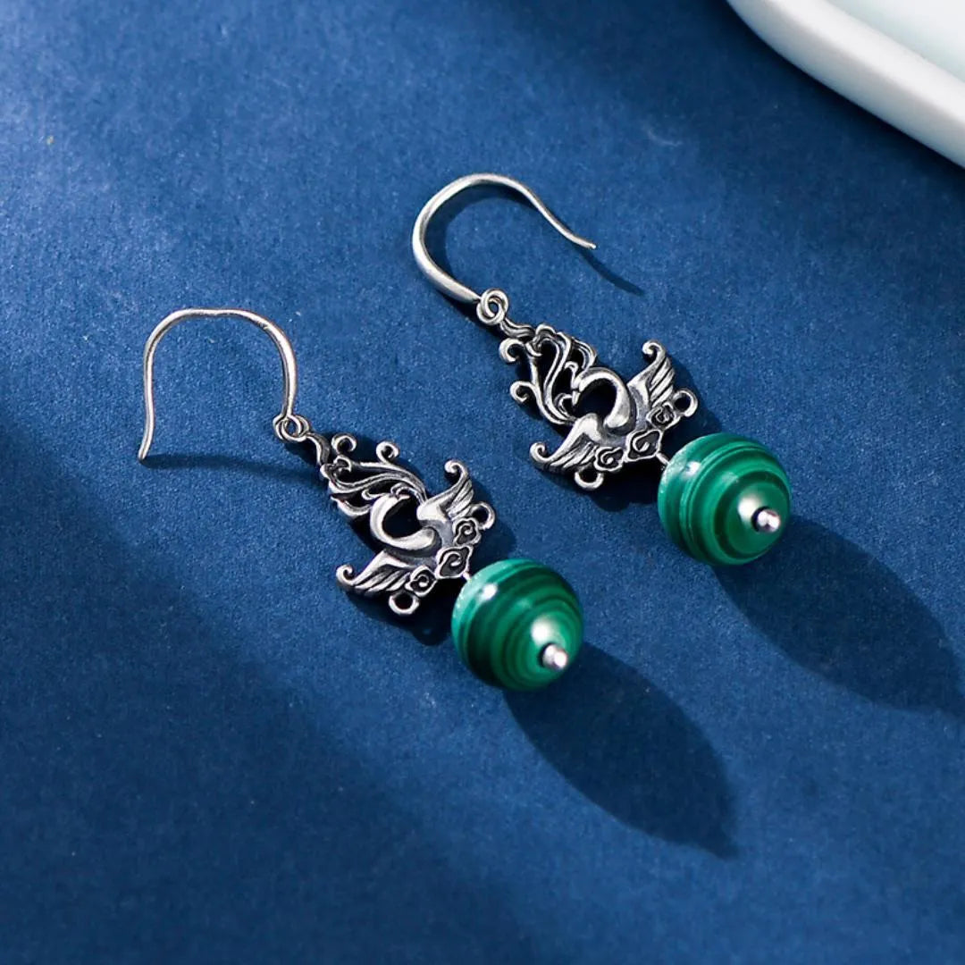 Malachite Earrings "Wings of Renaissance" Silver 925