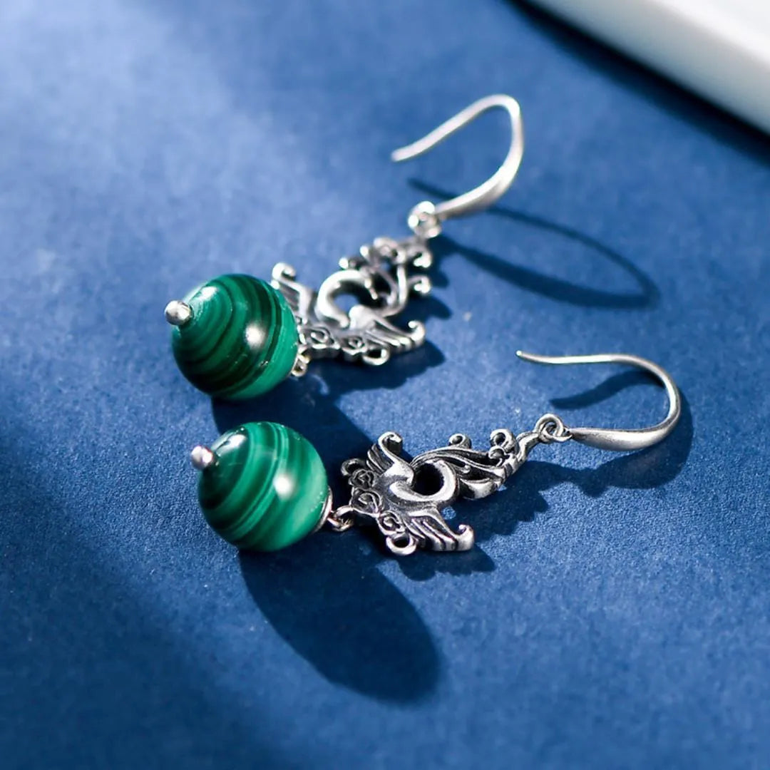 Malachite Earrings "Wings of Renaissance" Silver 925