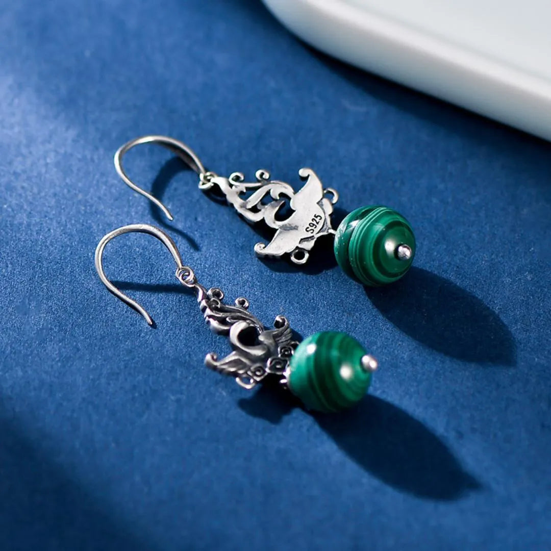 Malachite Earrings "Wings of Renaissance" Silver 925