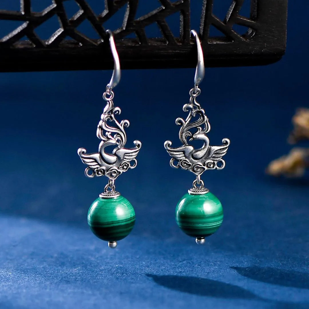 Boucles d’Oreilles Malachite "Ailes de Renaissance" Argent 925