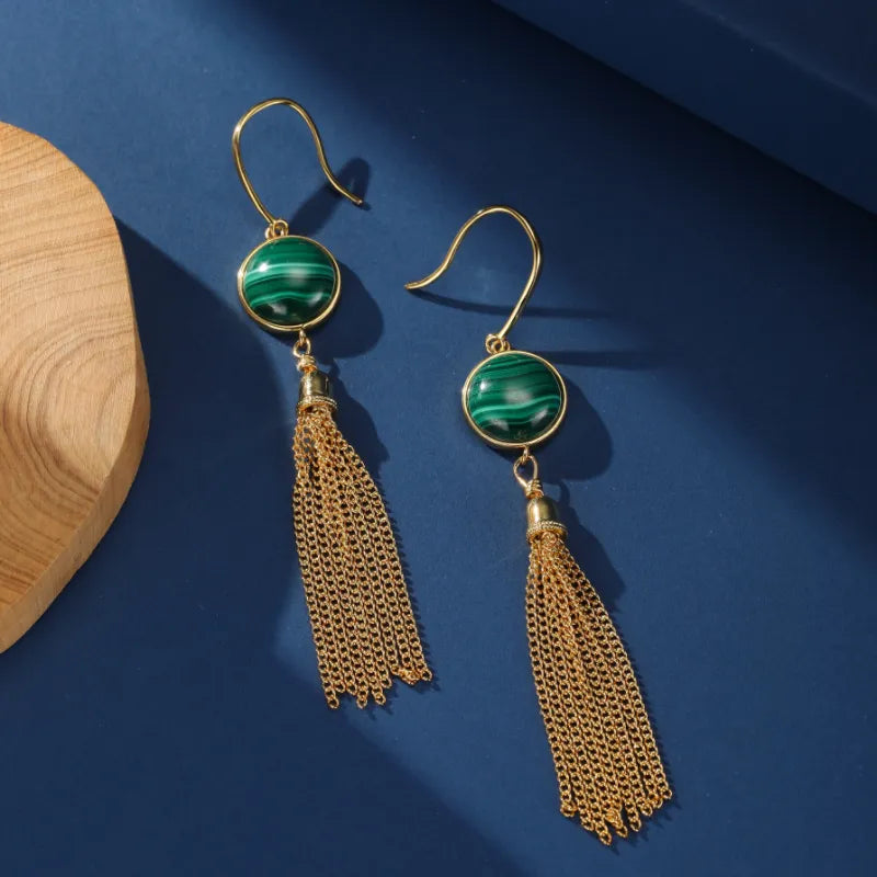 Malachite Earrings ''Gold Cascade'' Silver Plated Gold