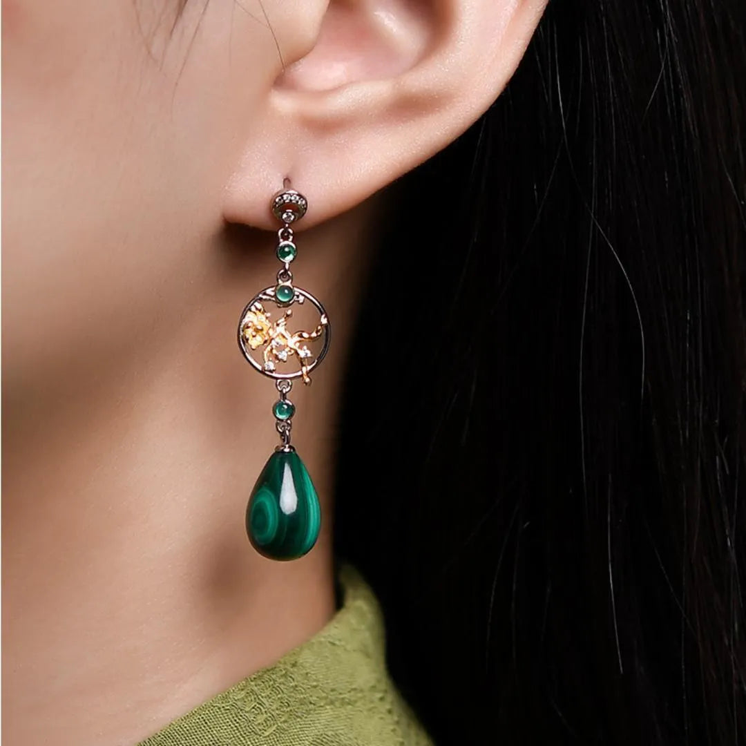 Boucles d’Oreilles Malachite "Eclat Lotus" Argent 925