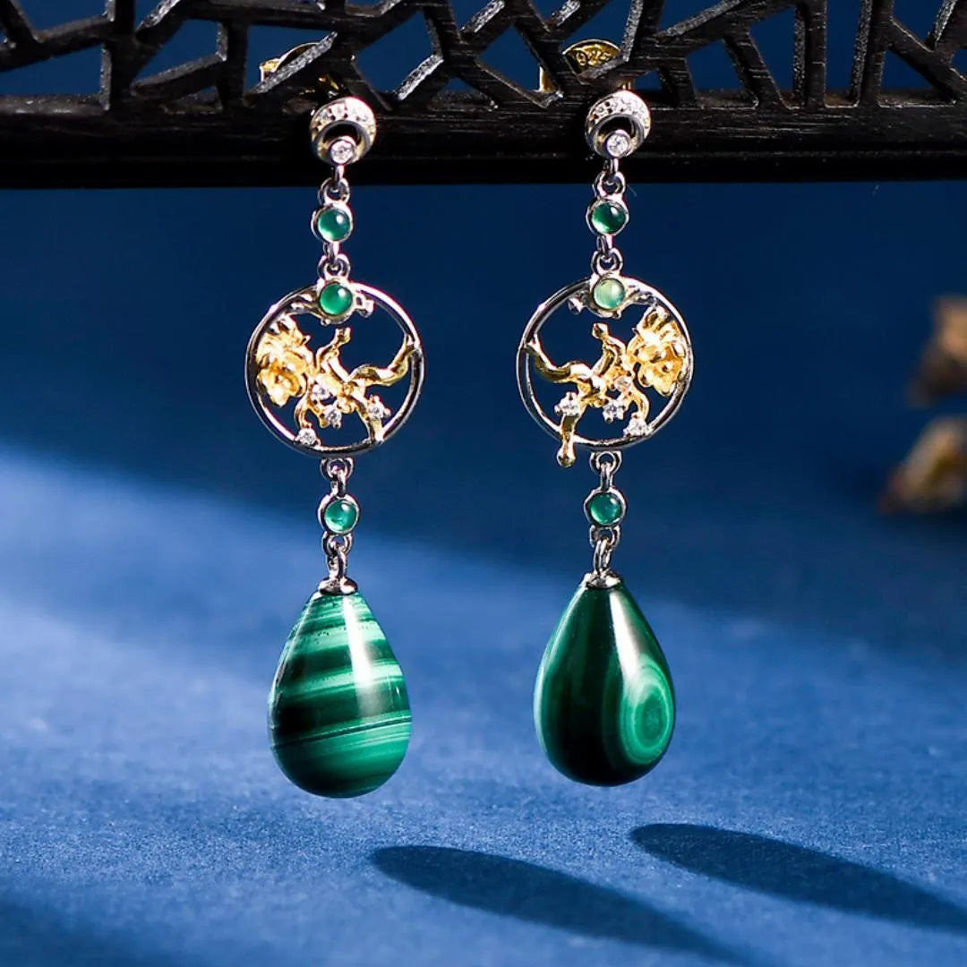 Boucles d’Oreilles Malachite "Eclat Lotus" Argent 925