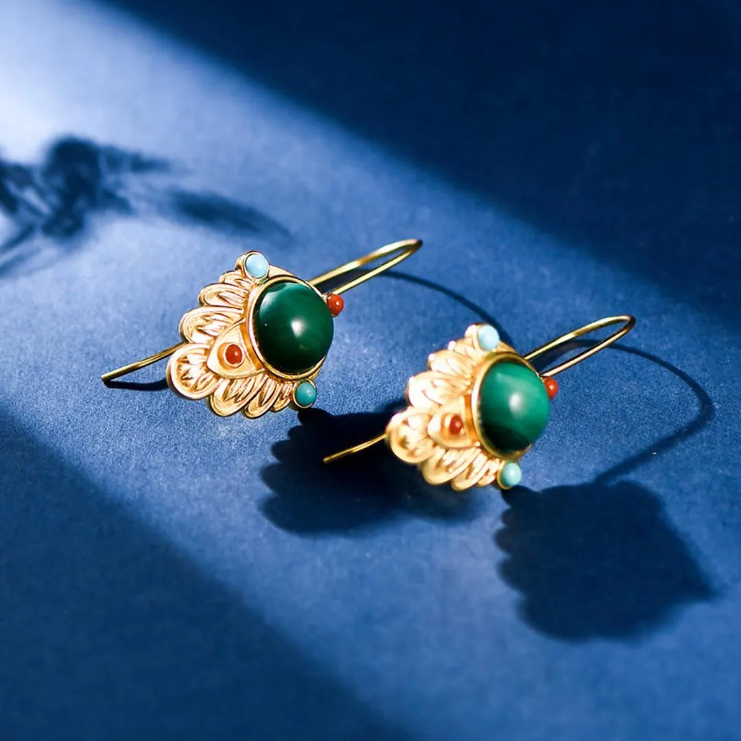 Malachite Earrings "Gold Leaf" Gold-Plated Silver