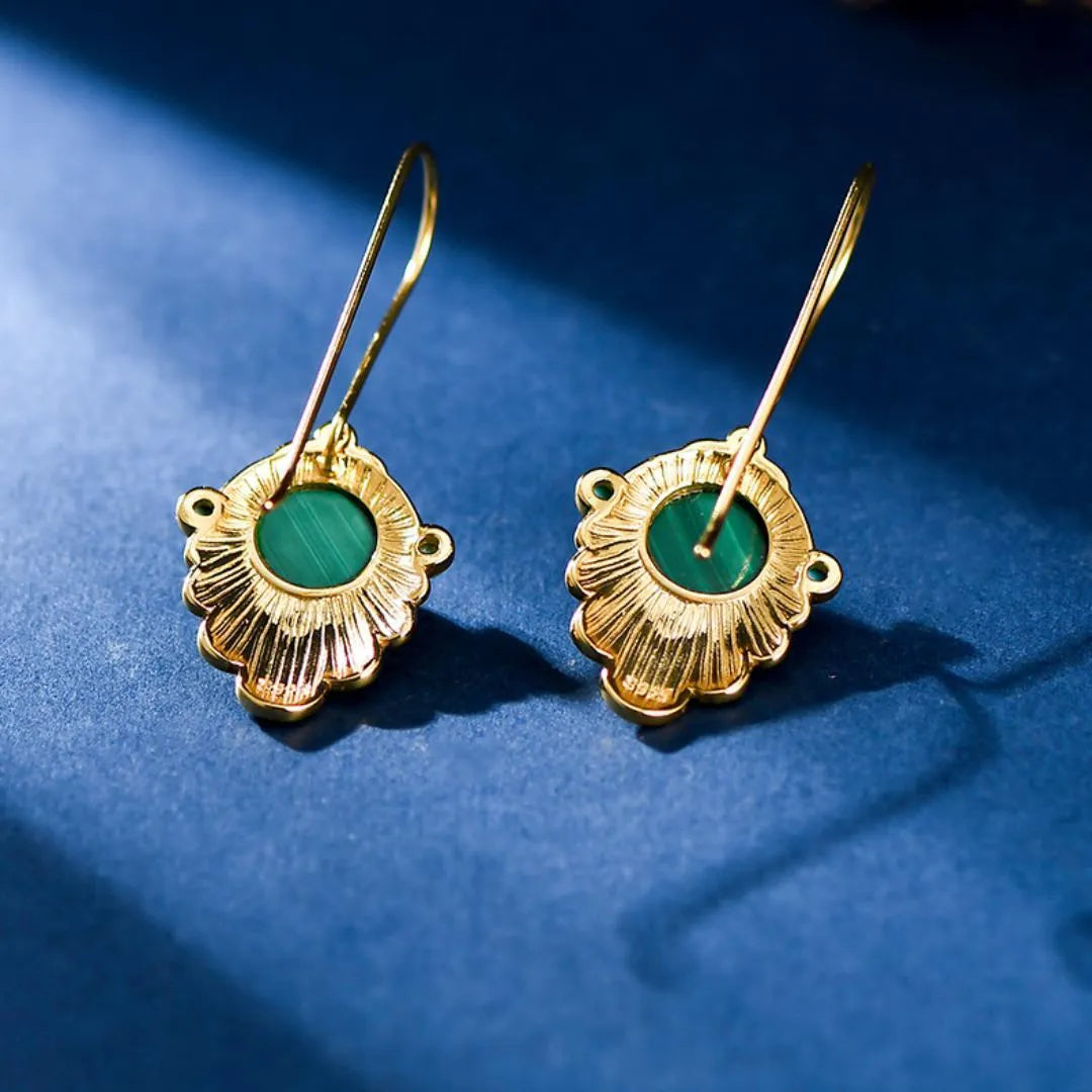 Malachite Earrings "Gold Leaf" Gold-Plated Silver