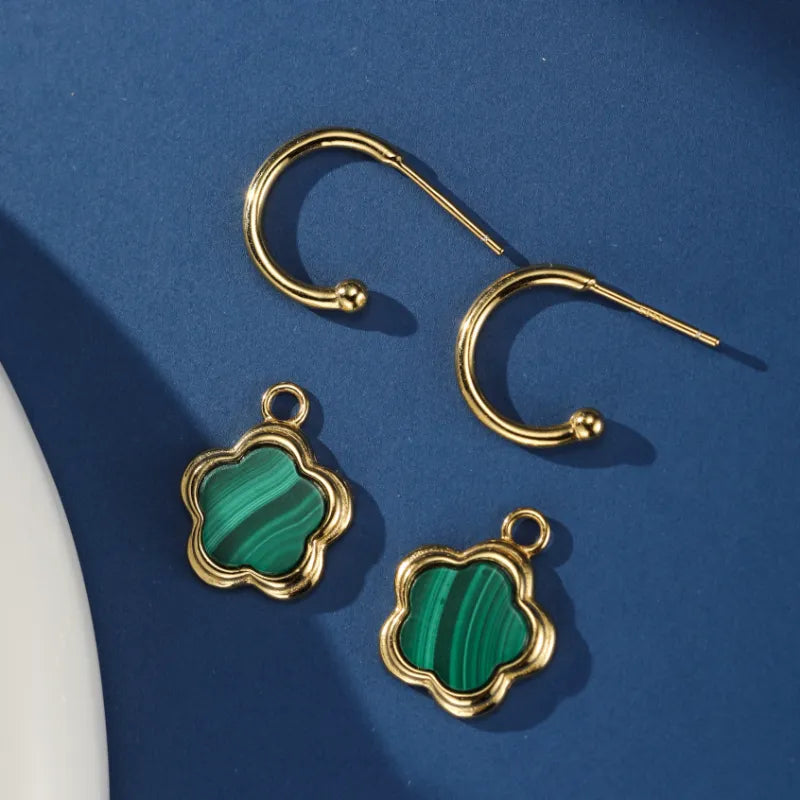 Malachite Earrings "Flower of Grace" Gold Plated Silver