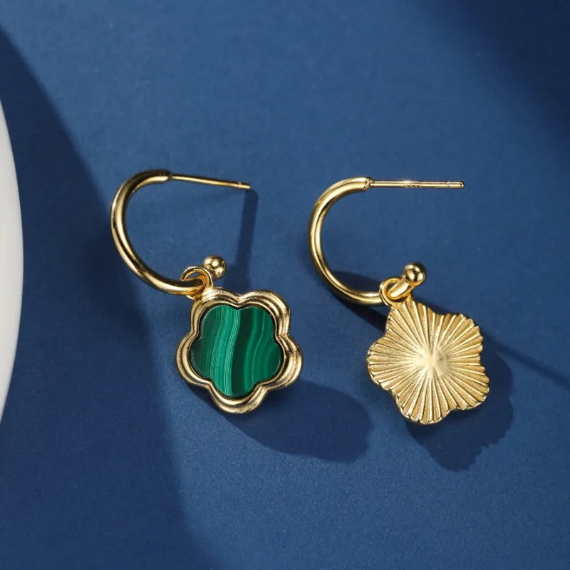 Malachite Earrings "Flower of Grace" Gold Plated Silver