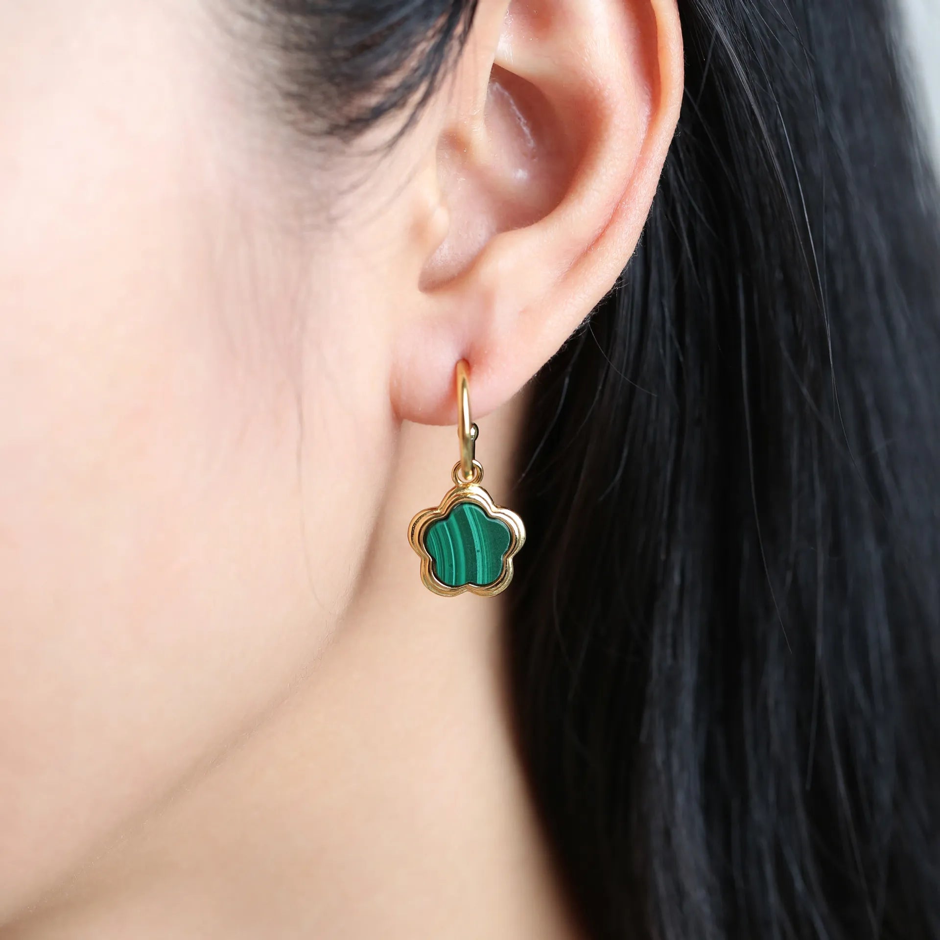 Malachite Earrings "Flower of Grace" Gold Plated Silver