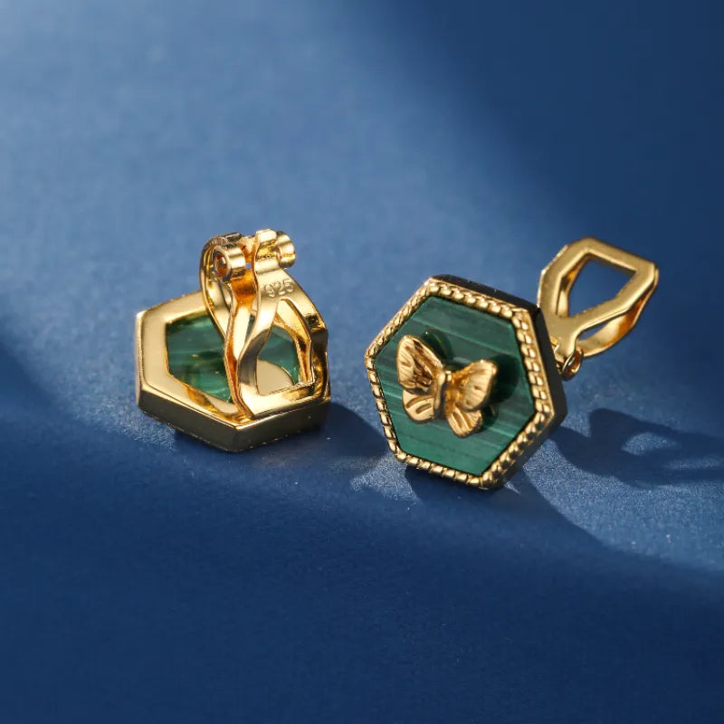 Malachite Earrings "Green Guardian" Gold Plated Silver