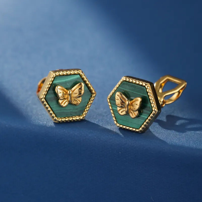 Malachite Earrings "Green Guardian" Gold Plated Silver