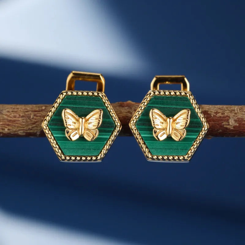 Malachite Earrings "Green Guardian" Gold Plated Silver