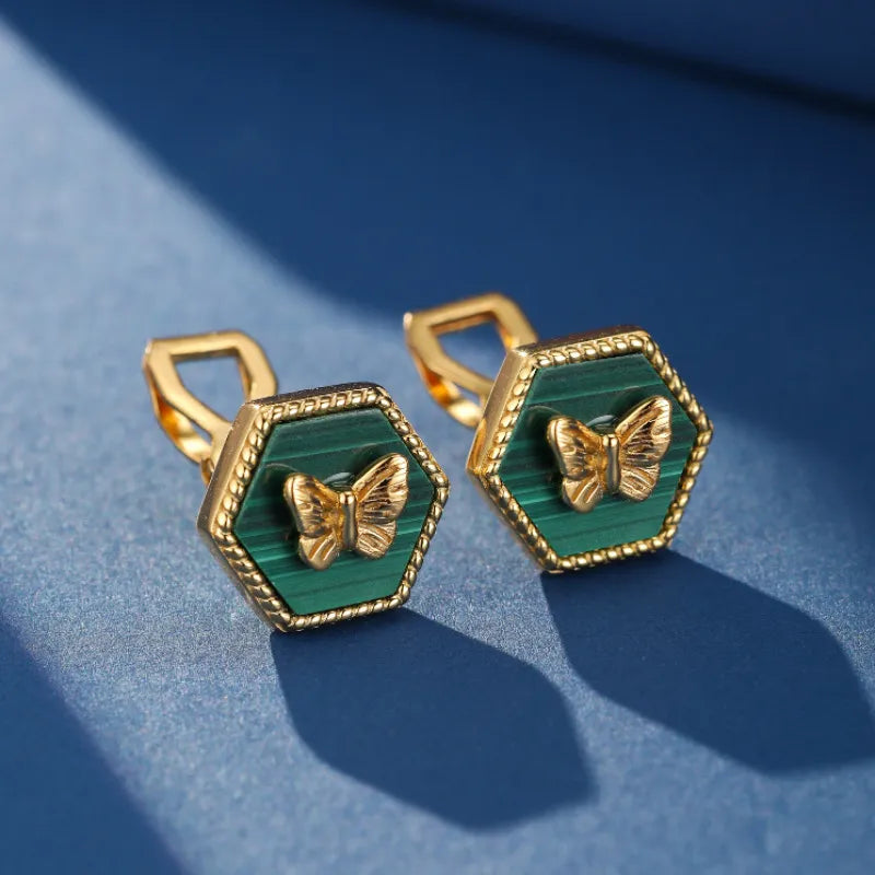 Malachite Earrings "Green Guardian" Gold Plated Silver