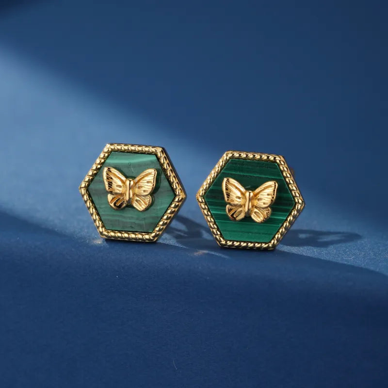 Malachite Earrings "Green Guardian" Gold Plated Silver